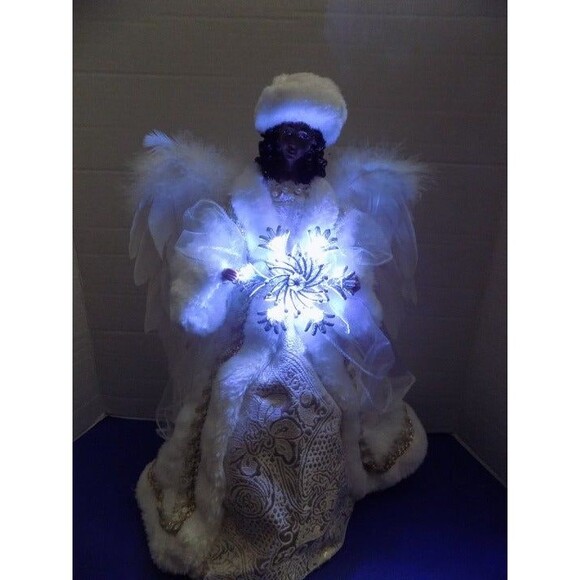 NEW Christmas Black American Snow Queen Angel LED Battery Tree Topper Holiday - Picture 6 of 10